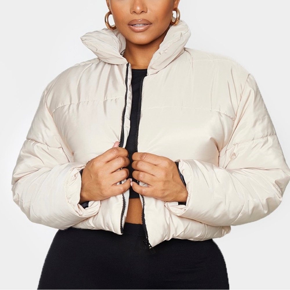 Prettylittlething Stone Cropped Puffer Jacket